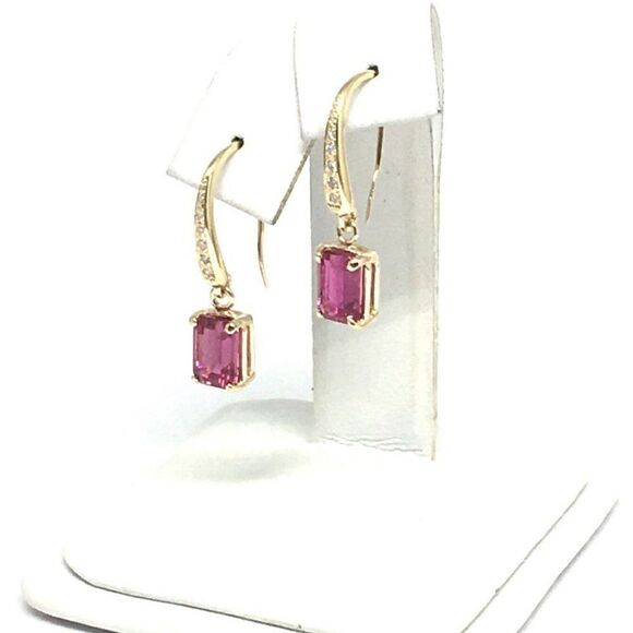 Diamond Rubellite Tourmaline Earrings 14k Gold 2.05 TCW Certified $1,690 821770 - Picture 4 of 12